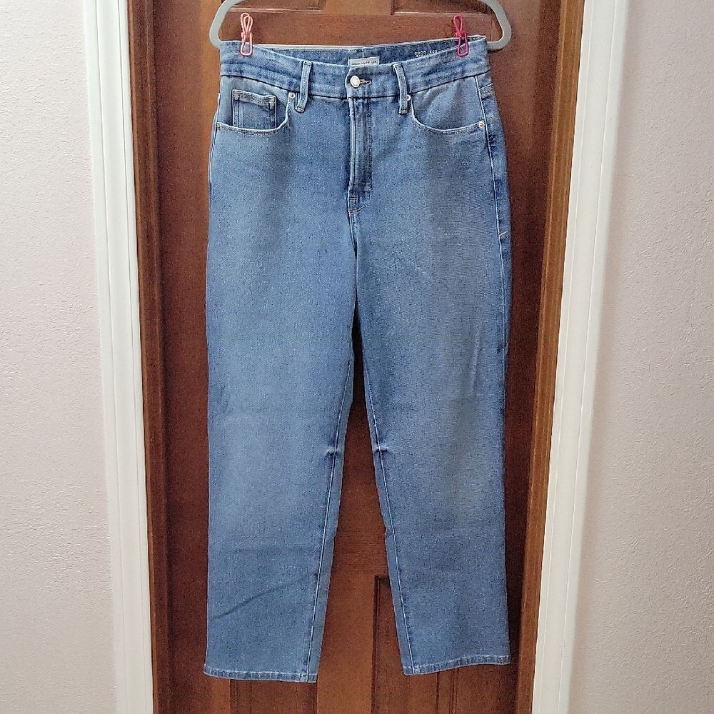 Good American Mid-Rise Good Legs Straight Blue Jeans